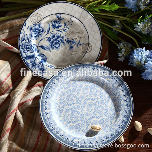 7.5 Inches Elegant Fine New Bone China Ceramic Dinner Plate sets of Blue Dream